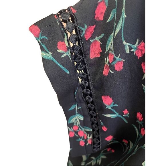 Jon and Anna Contemporary Black Floral Short Sleeve V-Neck Blouse Size X-Large-N - Picture 8 of 11